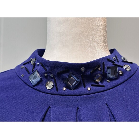 Susan Graver Artisan Size 1X Liquid Knit Embellished Blue Blouse 3/4 Sleeve - Picture 2 of 10